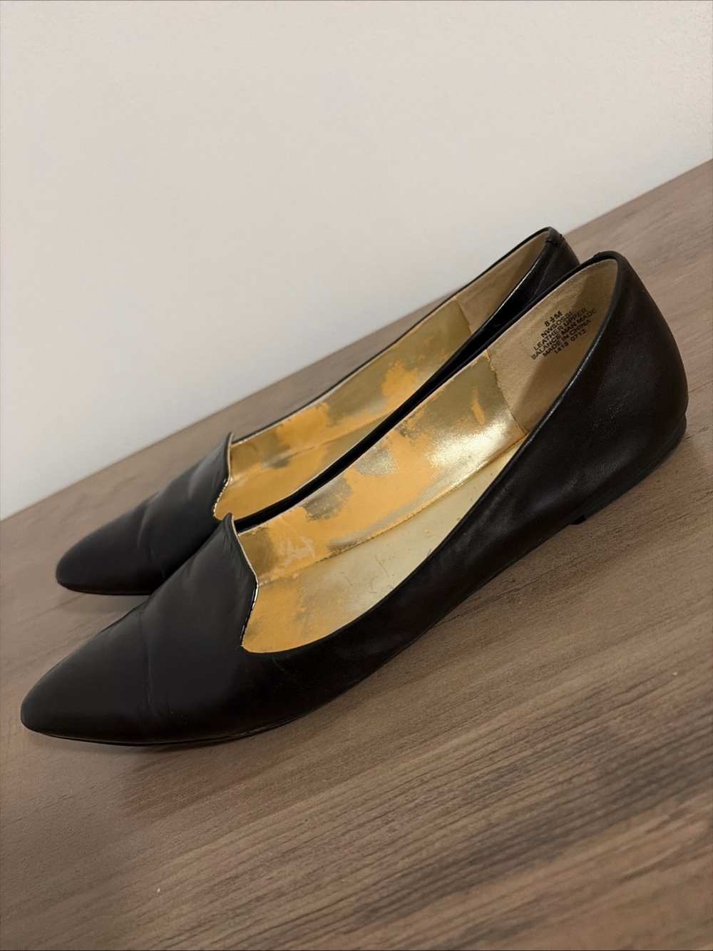 Nine West Black Pointed Leather Ballet Flats